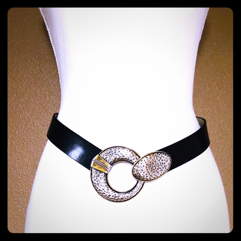 NWOT Chico’s Leather Belt Hammered Metal 2 Tone